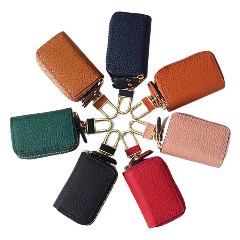 New double-layer key bag leather car key cover men's and women's first layer cowhide key bag copper hardware key chain