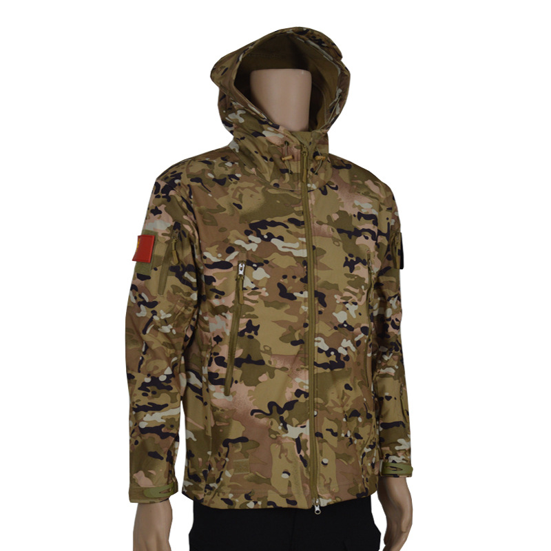 Picture of Shark skin soft shell jacket men's winter fishing clothing waterproof fleece riding mountaineering clothing breathable windproof coat autumn