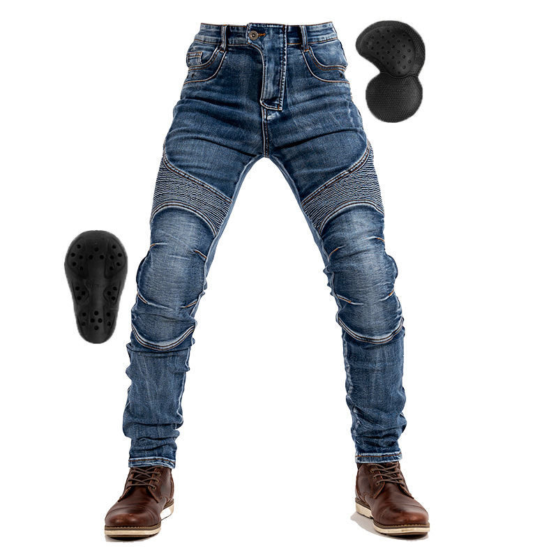Picture of Motorcycle Kevlar Riding Pants Side Zipper Motorcycle Jeans Four Seasons Slim-Fit Elastic Invisible Protectors Upgrade