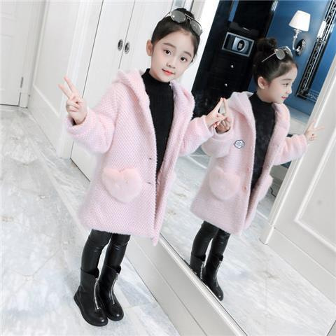 Picture of Autumn and Winter western style coat girls' Korean style medium and large children 7-8 years old 6 thick woolen snow mink velvet hooded coat