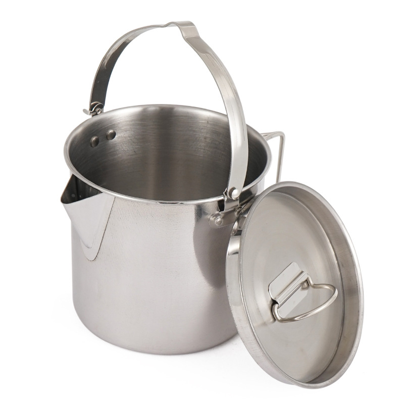 Picture of Outdoor stainless steel kettle 1.2L mountaineering camping teapot portable hanging pot cooking utensils Coffee Pot picnic pot wholesale
