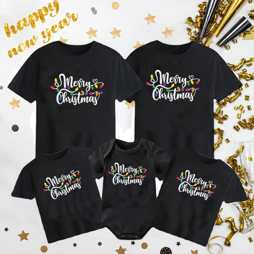 New fashion parent-child T-shirt cross-border distribution merry christmas2025 pure cotton western style Christmas