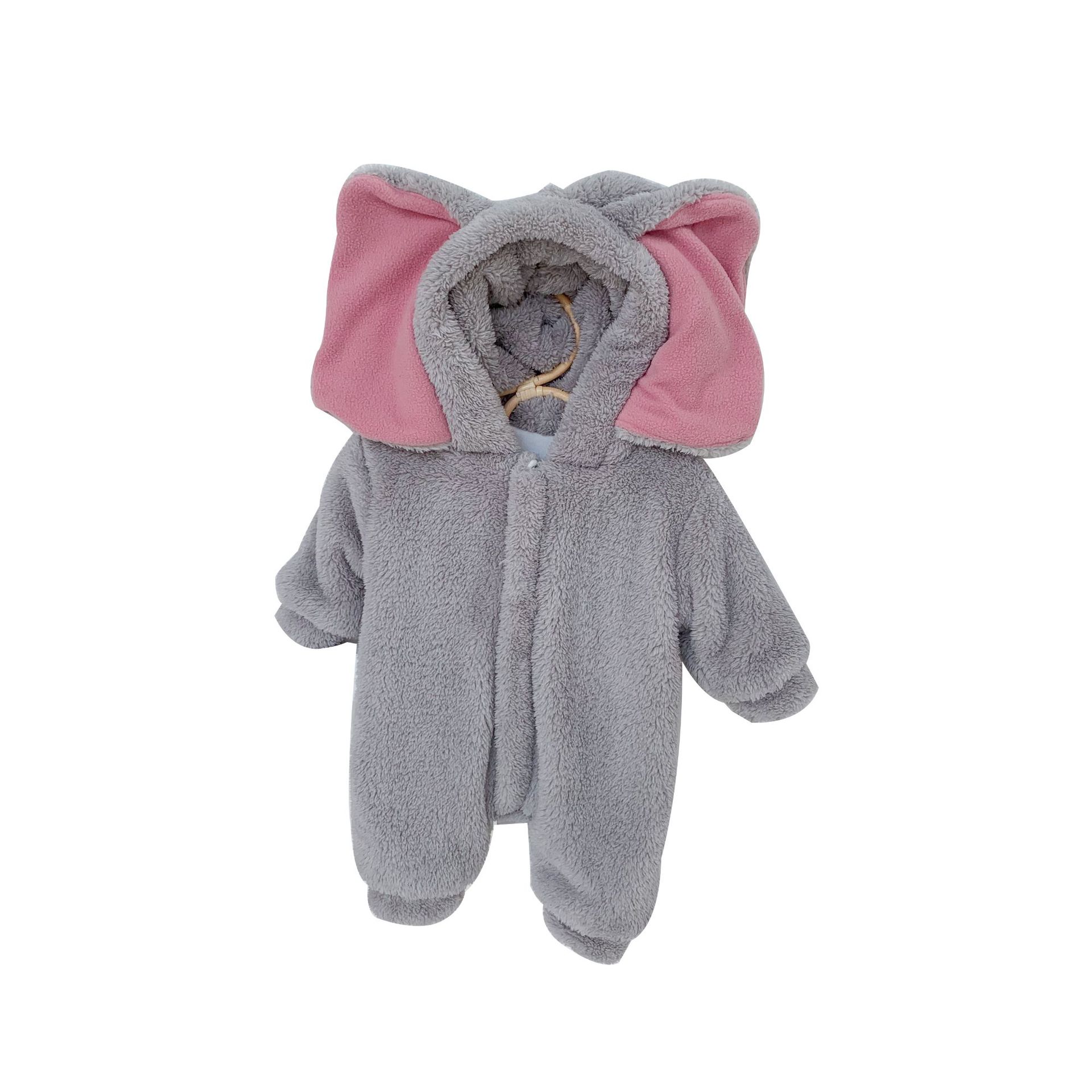 Picture of Ins Children's Clothing Internet Celebrity Baby Elephant Baby Jumpsuit Thickeneded and Warm Baby Autumn and Winter Clothing Fleece-Lined Concave Shape Crawling Clothing