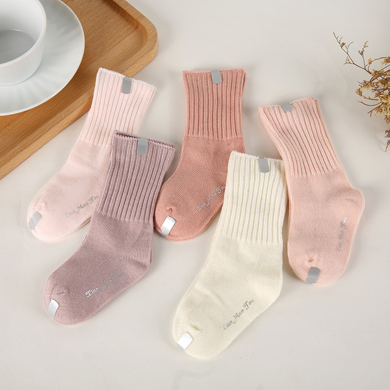 Spot solid color children's tube socks spring and summer Four Seasons baby socks double needle wireless head cotton baby socks wholesale