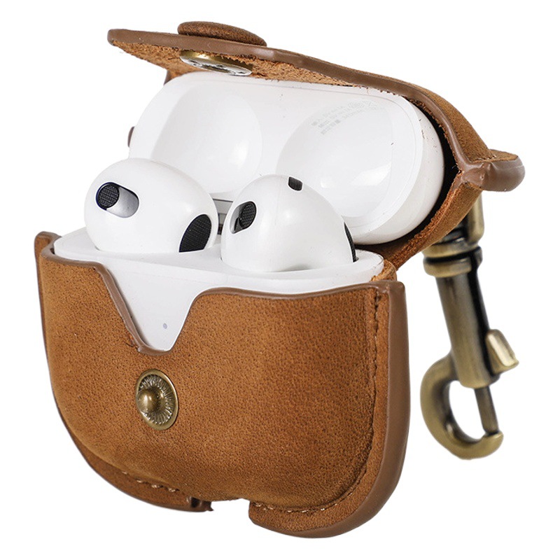 Suitable for airpods3 Protective Case Leather Hanging Buckle Portable Drop-resistant Apple Third Generation Bluetooth Headset Leather in stock