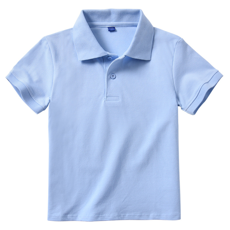 Picture of Children's White Polo Shirt Short-sleeved Cotton Boys Lapel White T-shirt Summer School Uniform Girls' Half-sleeved T-shirt