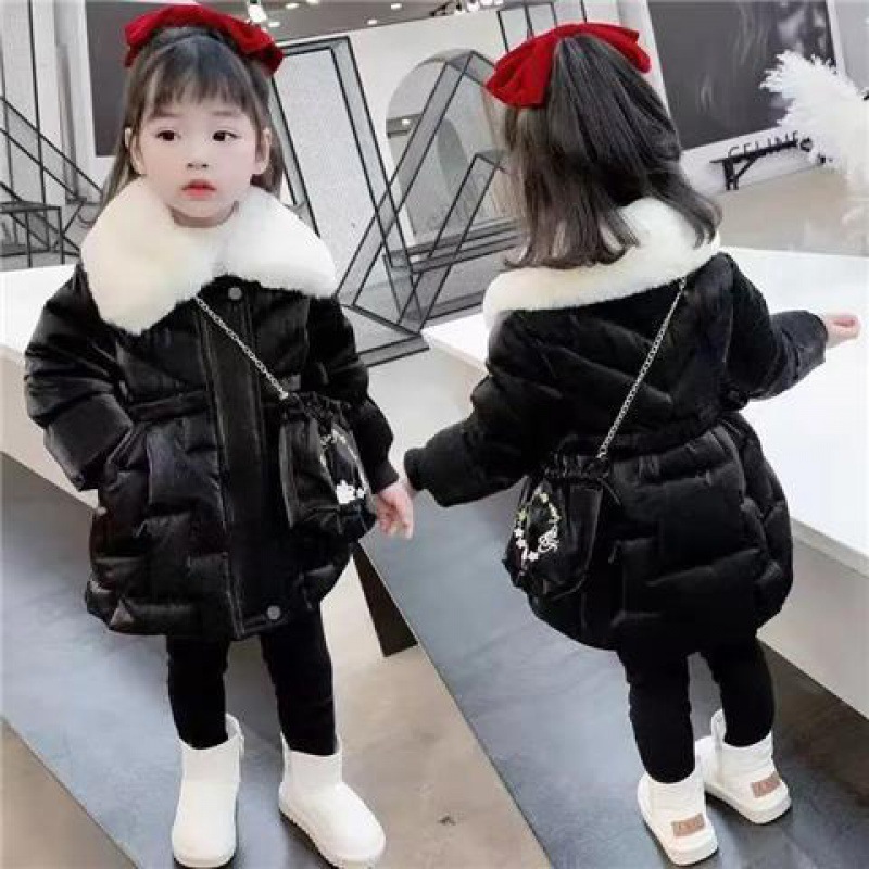 Picture of Girls' cotton-padded clothes 2022 new children's cotton-padded jacket long bright silk plus velvet padded Parker clothes cotton-padded clothes national tide