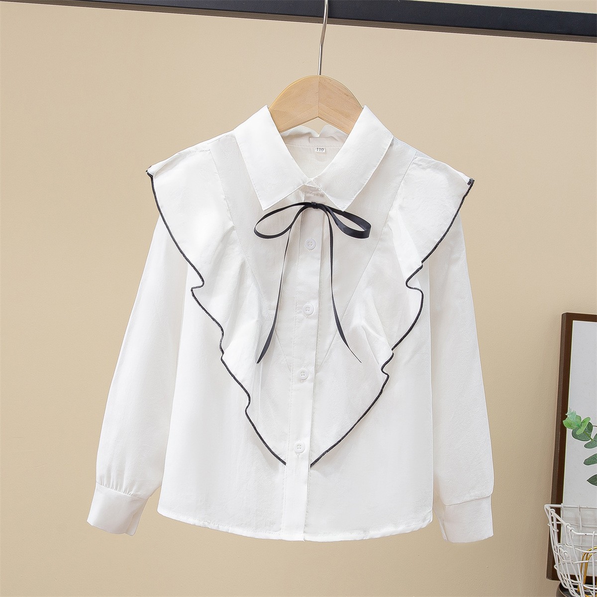 Picture of Shirt lace white girl's bottoming shirt top middle and small children's clothing student long sleeve middle and big children's inner wear overseas