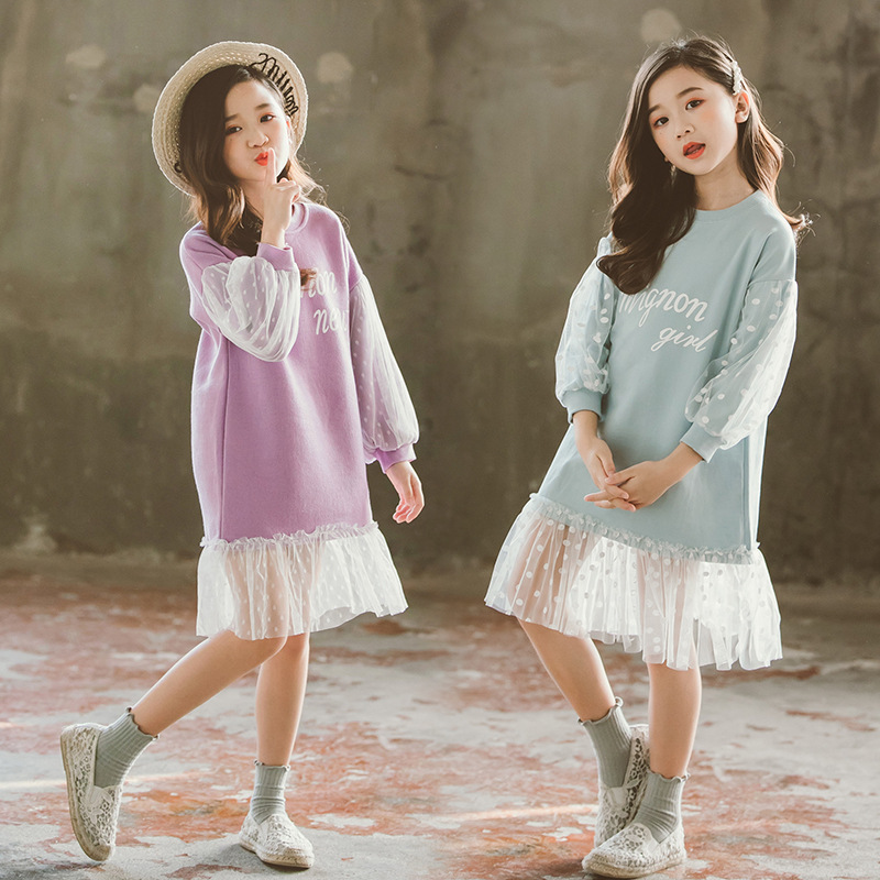 Picture of Girls Spring & Fall Dress 2024 New Style Kidsren's Baby Girl Fashionable Sweatshirt Long-Sleeved Princess Gauze Skirt Little Girl