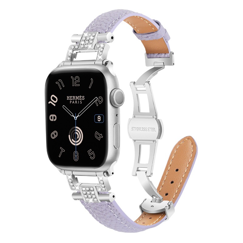 Suitable for Apple Watch strap Y head appleiwatch98 small waist lychee pattern leather butterfly buckle strap