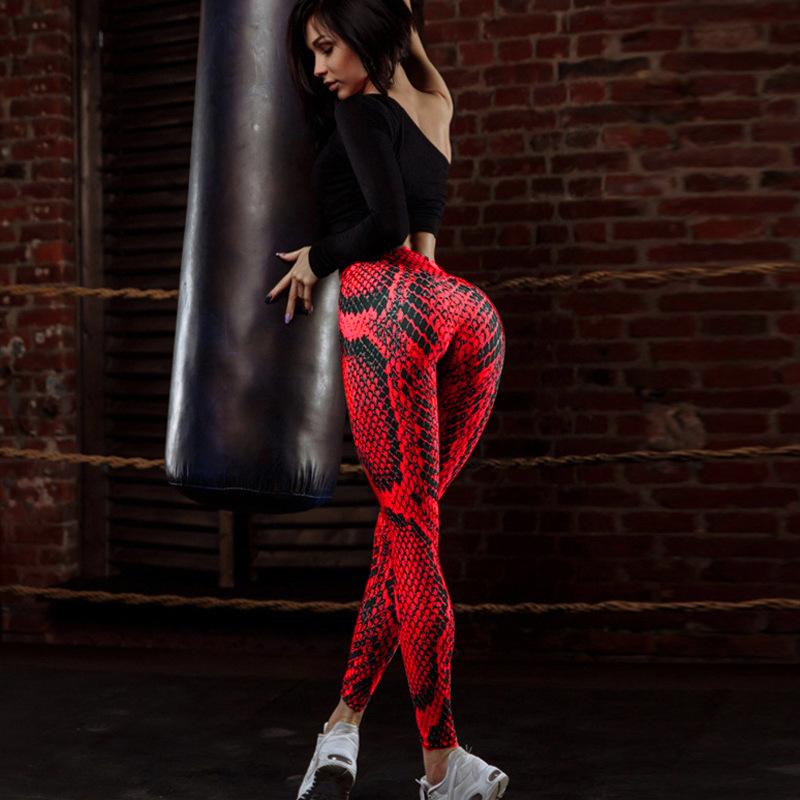 Picture of Cross-Border Amazon Popular Red Snake Print Sports Pants Women's Running Fitness Bottoming Yoga Pants Tight