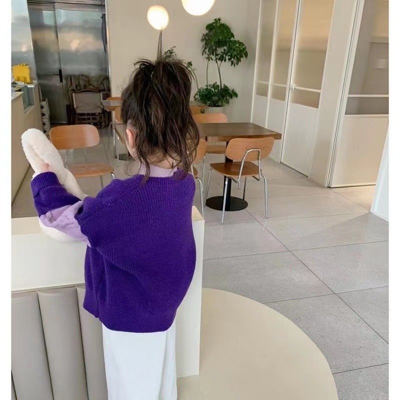 Picture of Girls' Korean Style Internet Trendy Fashion Sweater Baby 2023 New Winter Wear New Children's Plaid Stitching Knitted Sweater