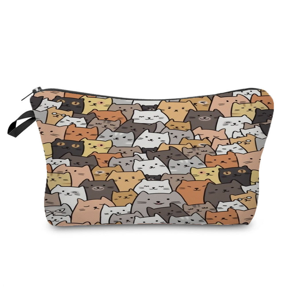 Picture of 2022 creative small portable storage bag multi-functional pencil bag set cute cat Group printing cosmetic bag