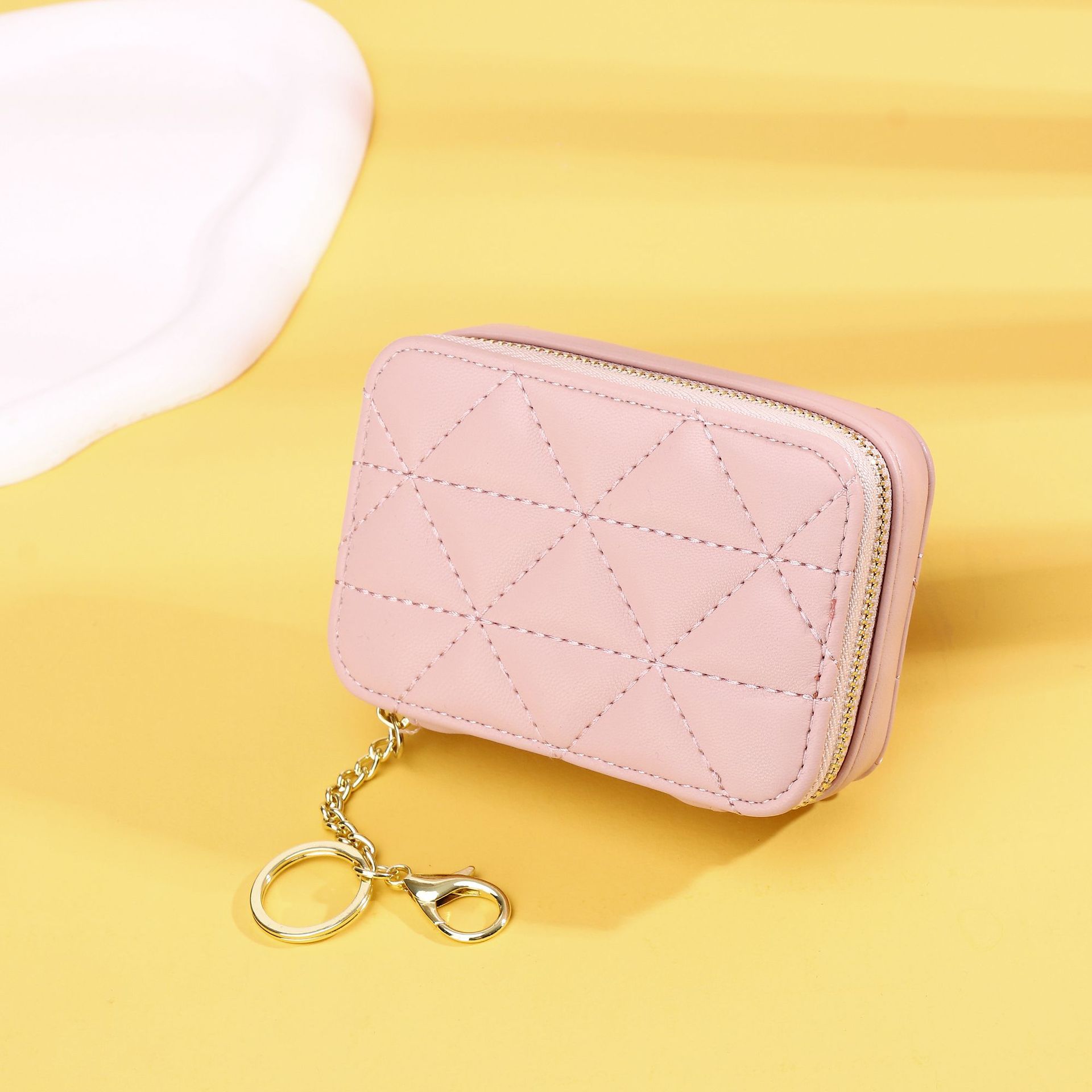 Picture of New Mini Mini Red Envelope with Mirror Mouth Rhombus Embroidery Line Exquisite Portable Keychain Makeup Bag