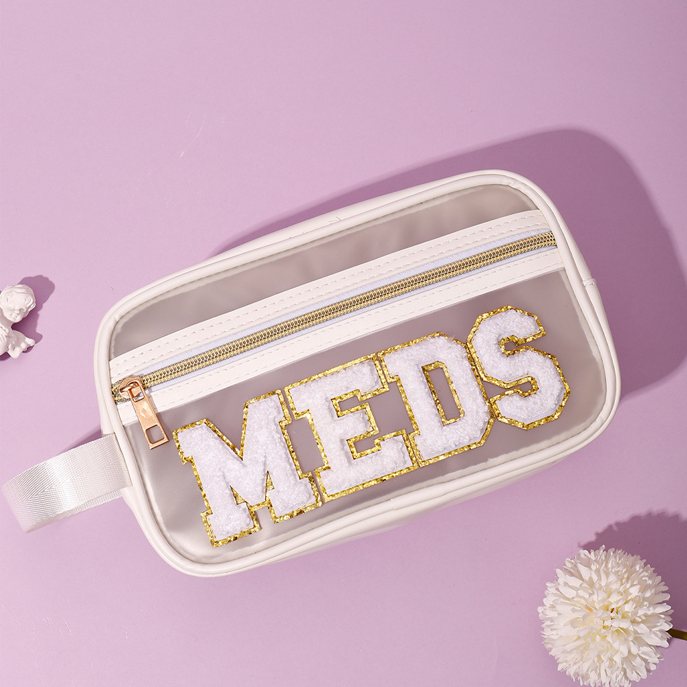 Waterproof transparent pvc portable cosmetic bag embroidered letters pu portable cosmetic storage bag wash bag Amazon