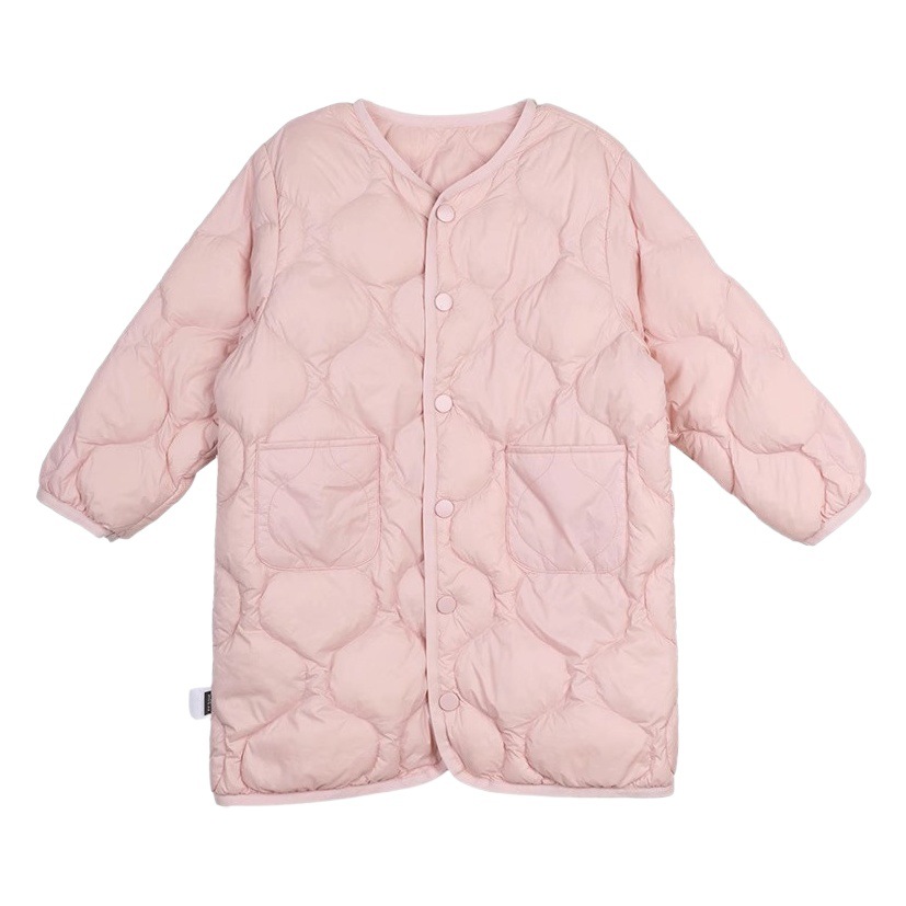 Girls' Light and Versatile Imitation down Jacket Long and Short 2024 Autum New Kidsren's Korean Fashionable Pure Color Jacket