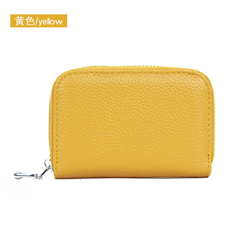 Picture of Amazon organ first layer cowhide ID card holder RFID anti-theft brush multi-card position large capacity zipper leather card holder
