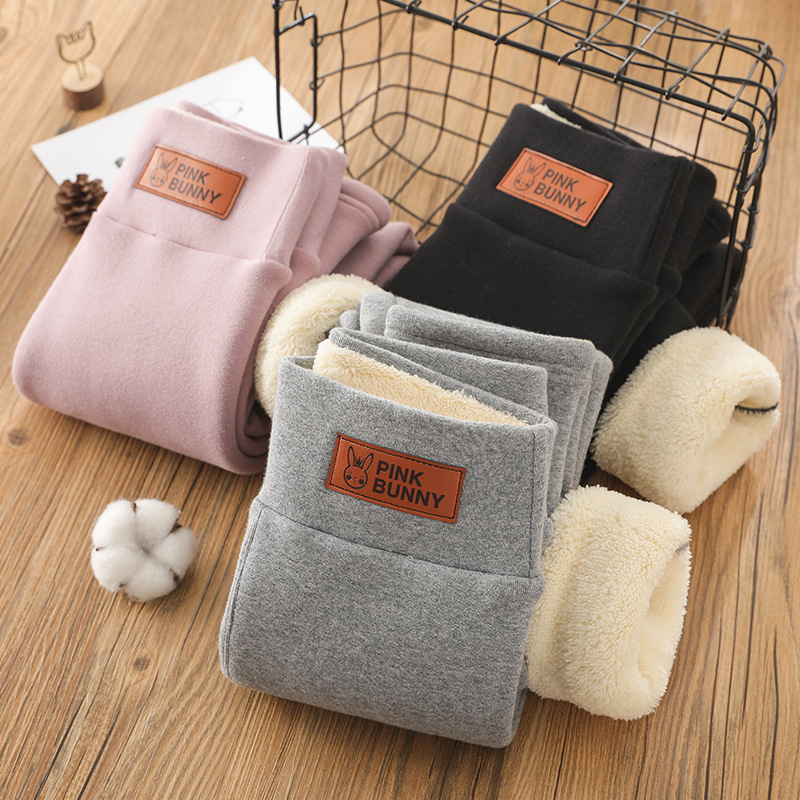 Girls' Pants Winter Lamb Velvet Baby Girls' Lined Thickened Children's Leggings One-piece Velvet Warm Cotton Pants for Outer Wear