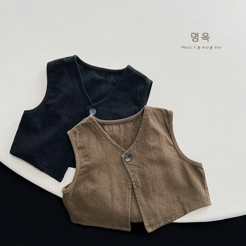 Picture of Jane Chao Feng ~ Spring and Autumn New Boys and Girls Japanese Korean Style Waistcoat Children's Retro Simple All-match Vest