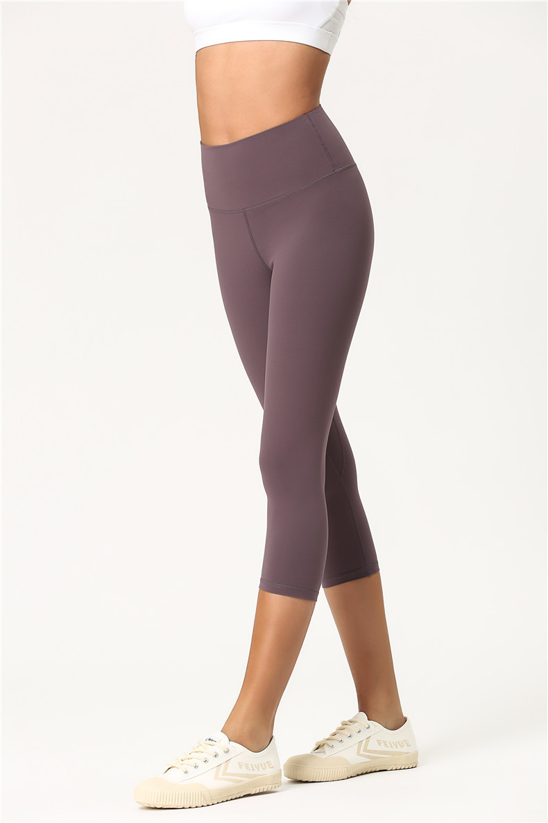 Picture of Amazon New Yoga Pants Women's Double Scrub Naked Capri Pants High Waist Tight European and American Comfortable Breathable