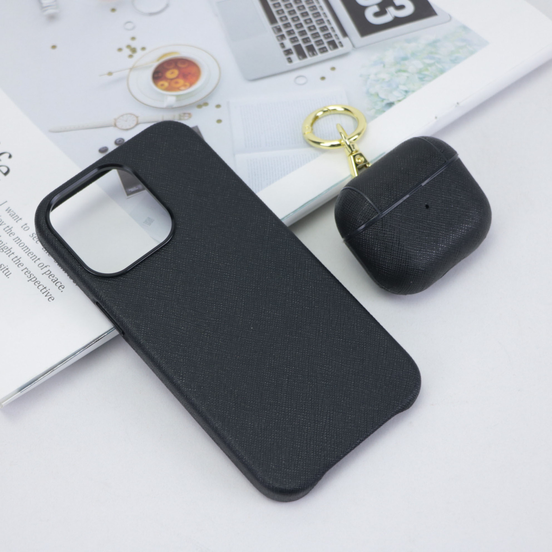 Picture of Gift suit leather Apple 12 13 14 15 phone case + earphone protective cover Airpods1/2/3/Pro