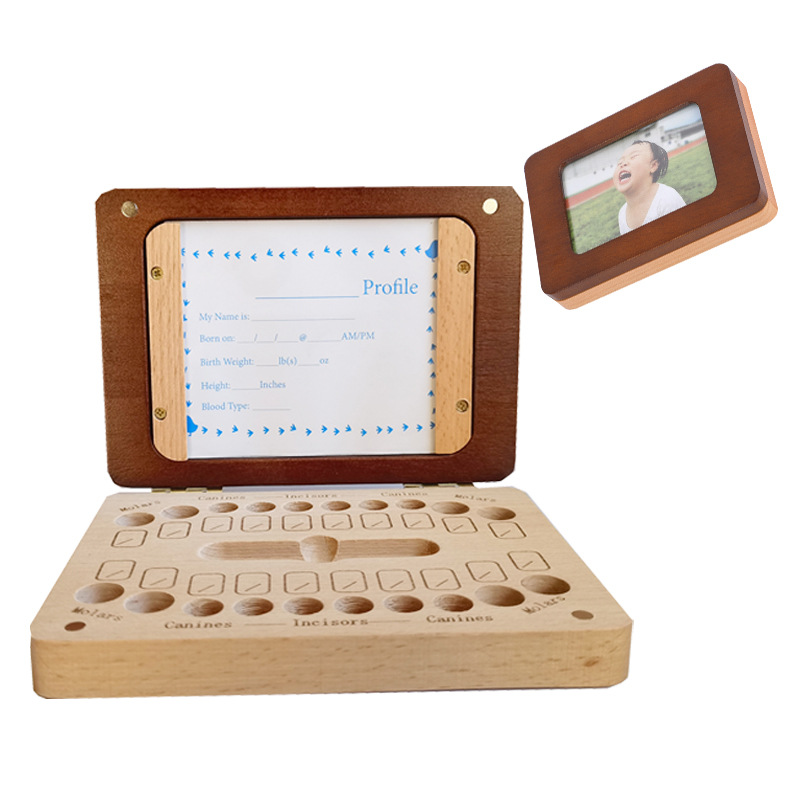 Picture of Wooden cross-border children's boys and girls English photo frame large baby teeth box baby fetal hair baby teeth storage box
