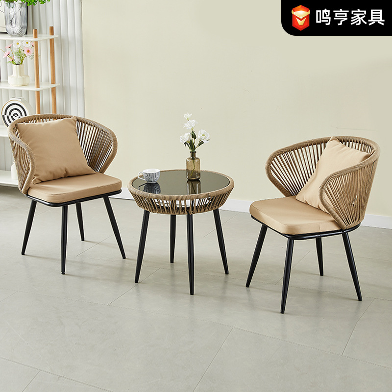 Courtyard Leisure Backrest Rattan Chair Restaurant Terrace Balcony Outdoor Chair Small Garden Cafe Combination Table and Chairs