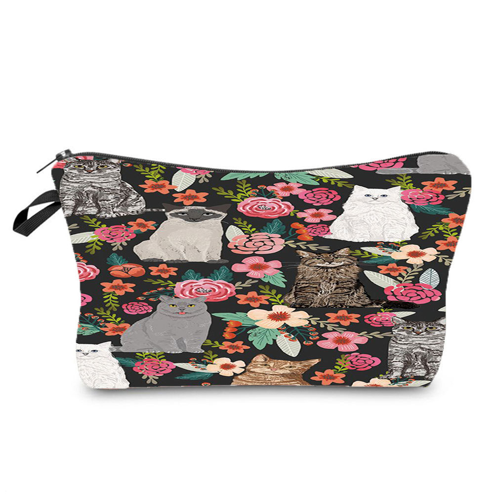 Picture of 2022 creative small portable storage bag multi-functional pencil bag set cute cat Group printing cosmetic bag