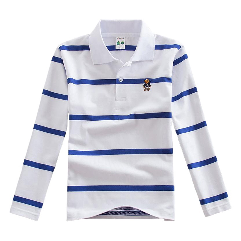 Polokids Children's T-Shirt T-Shirt Large and Medium-Sized Children's Pure Cotton Long-Sleeved Polo Shirt Pure Cotton Elastic Spring & Fall Boys and Girls