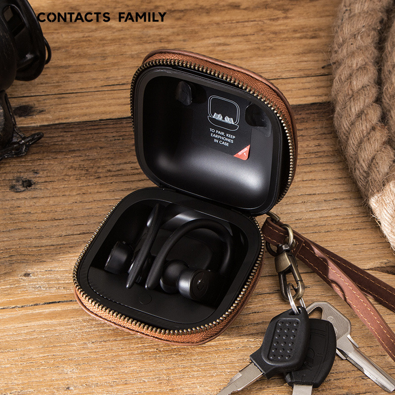 Picture of Suitable for Powerbeatspro Headset Protective Case with Lanyard Zipper Apple Genuine Leather Wireless Bluetooth Headset Case