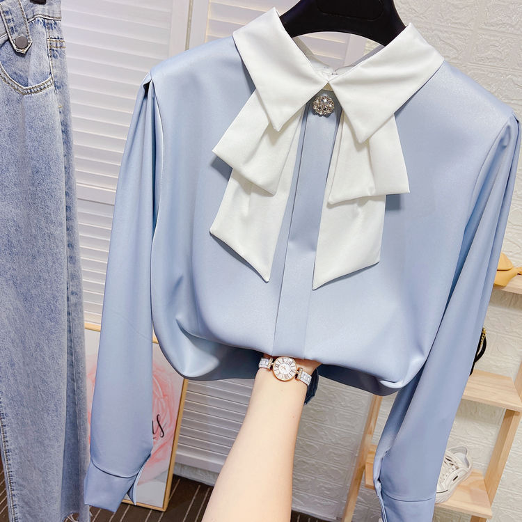 Picture of Small bow tie doll collar shirt women's autumn temperament OL fashion base shirt loose drape ribbon sweet top