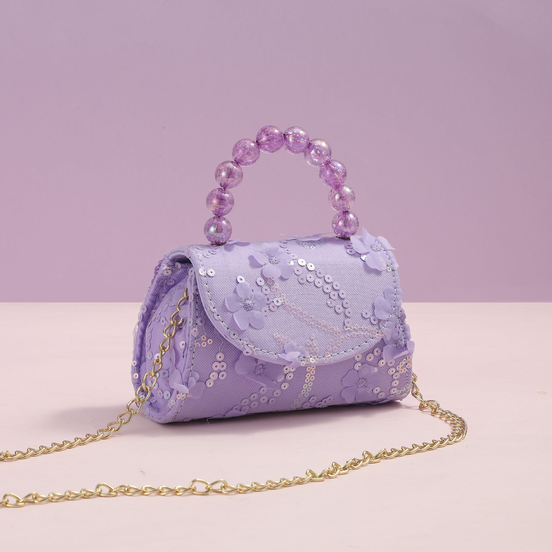 Picture of New cotton and linen material pearl portable metal chain fashion bare bag small square bag shoulder bag foreign trade manufacturers wholesale