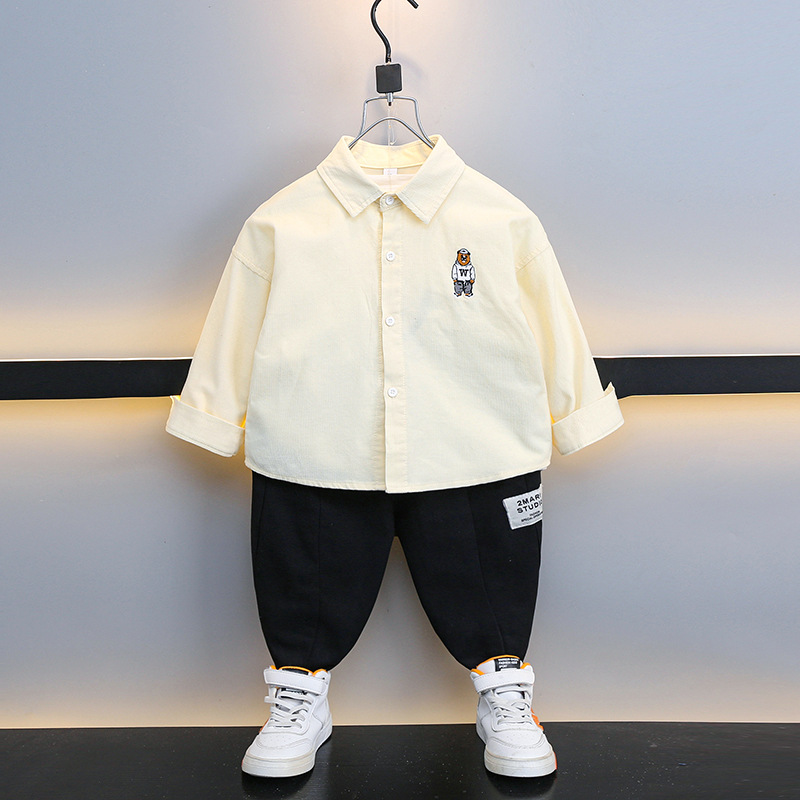 Picture of Children's Clothing Boys' Long-Sleeved Shirt 2025 New Cartoon Bear Embroider Kidsren's Corduroy Thin Outwear Fashionable