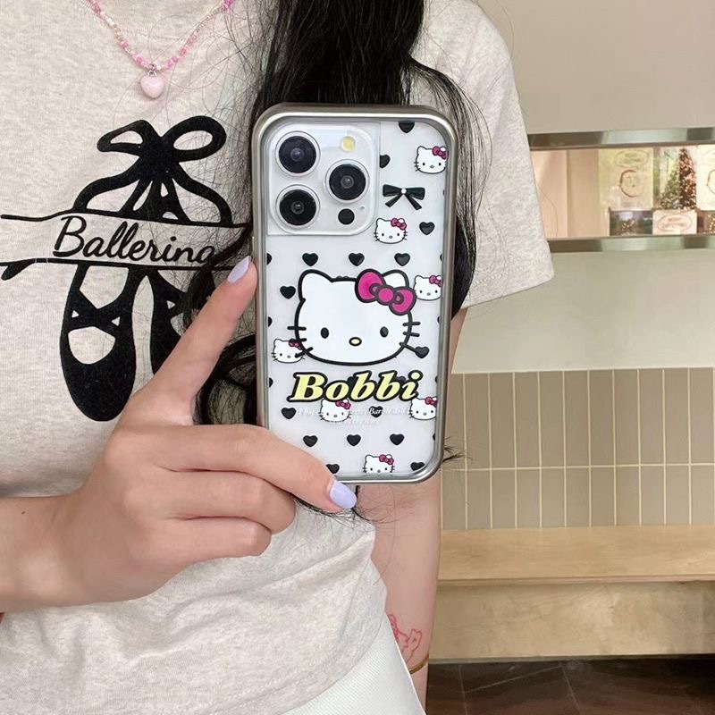 Black Heart Hello Kitty Suitable for 15 Apple 14promax Mobile Phone Case iPhone13 New 12 All-inclusive 11pro