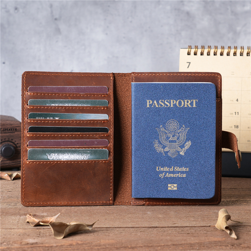 Picture of NT005 Men's and Women's Vintage Genuine Leather Passbook Bag in stock Wholesale Crazy Horse Leather Multi Card Card Bag Coin Bag Snaps