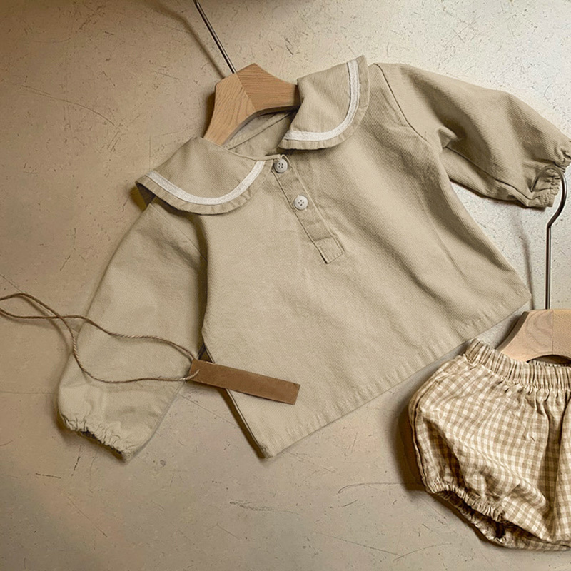Picture of 2024 Autumn Korean Baby Navy Style Sub Top + Bread Shorts Set Men's and Women's Baby Children's Suit
