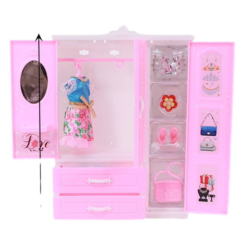 2023 New Bobby Doll Accessories pvc Clothes Cabinet Storage Portable Box Wardrobe + Clothes Accessories 30 Piece Set