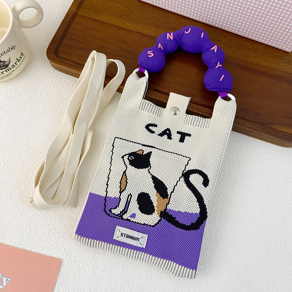 Picture of Cartoon Knitted Mobile Phone Bag Korean Style All-match Crossbody Bag Small Portable Student Coin Purse Single Shoulder Hand Bag