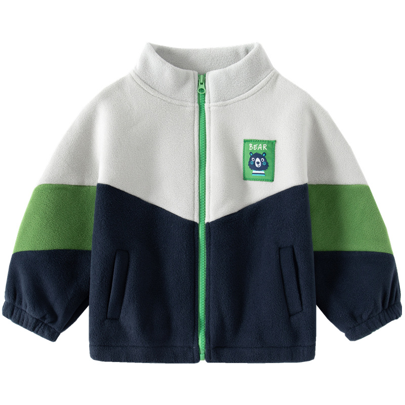 Picture of Children's Polar Fleece Tops 2024 New Autumn and Winter Children's Clothing Tops Wholesale Boys Thickened Color Block Zipper Tops Trendy
