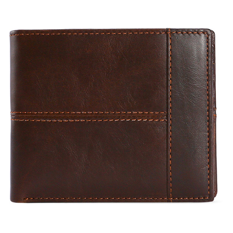 Cross-border Men's Wallet Genuine Leather Three-fold Short Wallet Multi-card Horizontal Coin Wallet Top-layer Cowhide Vintage Men's Bag