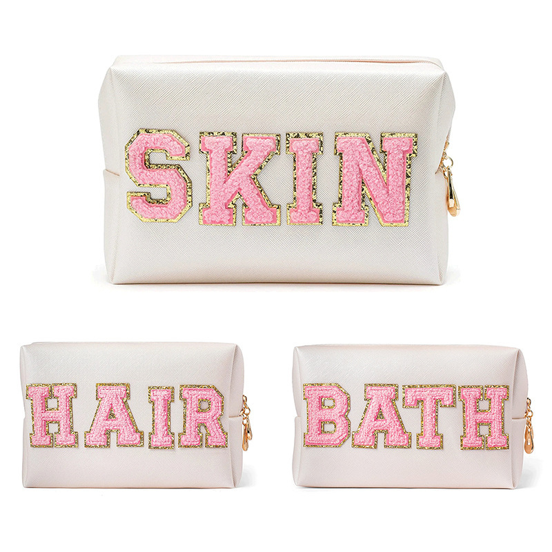 Picture of Amazon popular cosmetic bag pu towel embroidered letters octagonal storage bag travel portable wash bag cosmetic bag