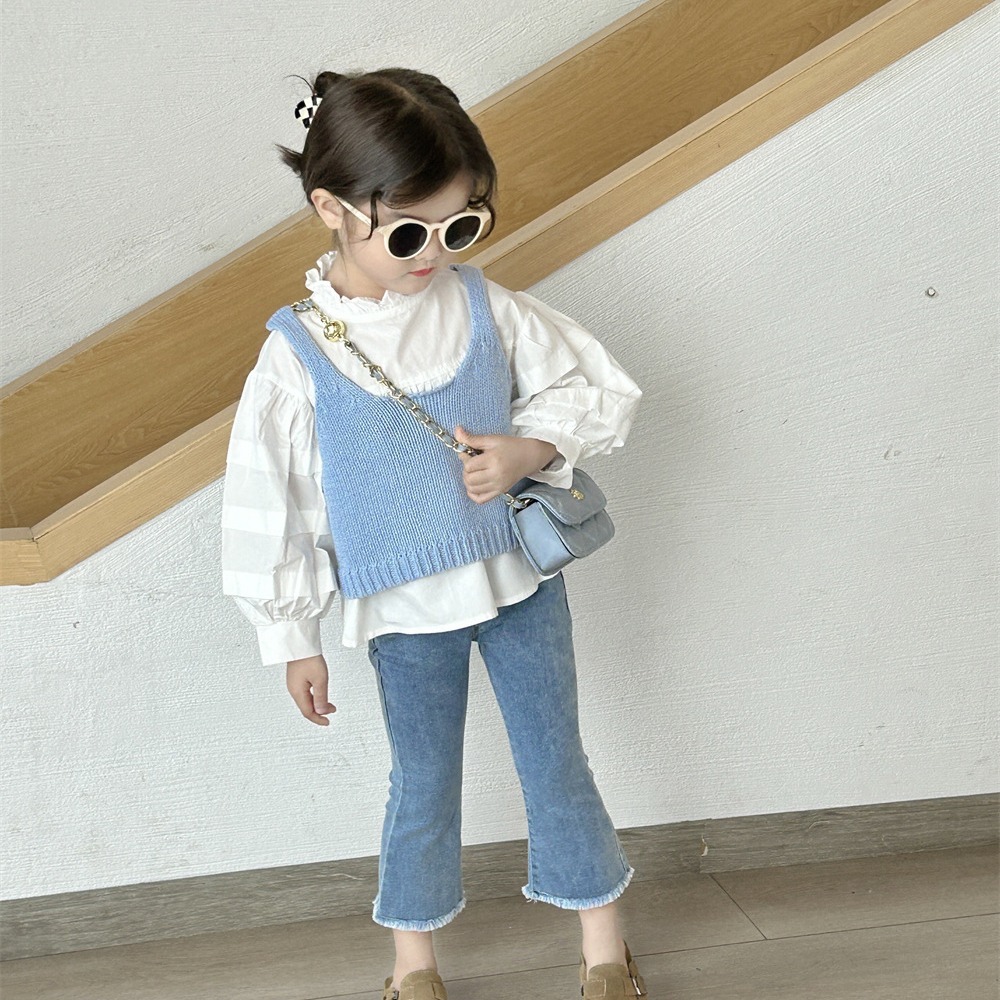 Girls Puff Sleeve Shirt 2025 Spring New Korean Style Kidsren's White Shirt Loose Little Girl Fashionable Top