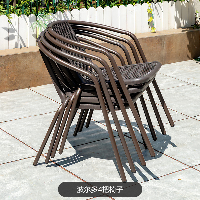 Picture of Outdoor Courtyard Table and Chair Rattan Chair Outdoor Leisure Three-piece Set Garden Terrace Wrought Iron Balcony Seat Combination Small Coffee Table