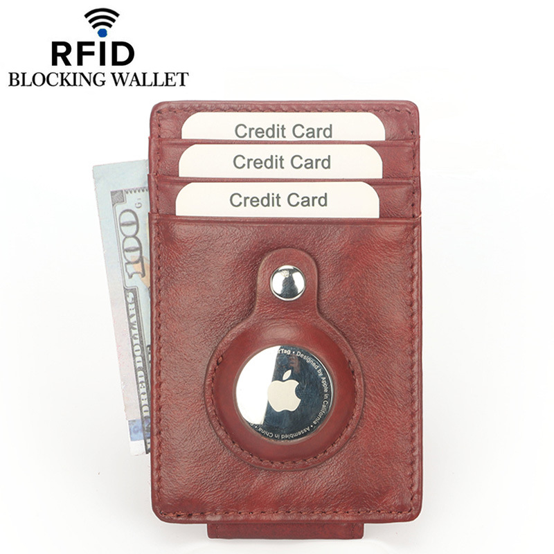 Picture of Airtag Apple Tracker Anti-Lost Protective Cover Card Holder First Layer Genuine Cowhide Anti-Theft Rfid Wallet