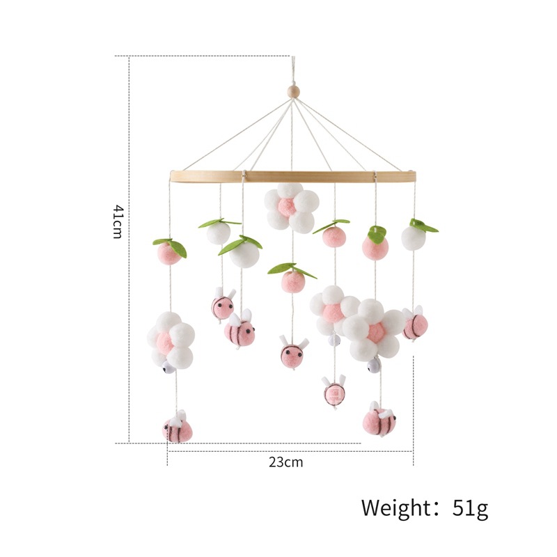 Picture of Ins Style Bee Flower Handmade Woven Bed Bell Nordic Style Crib Bee Bed Bell Children's Room Pendant Wind Bell