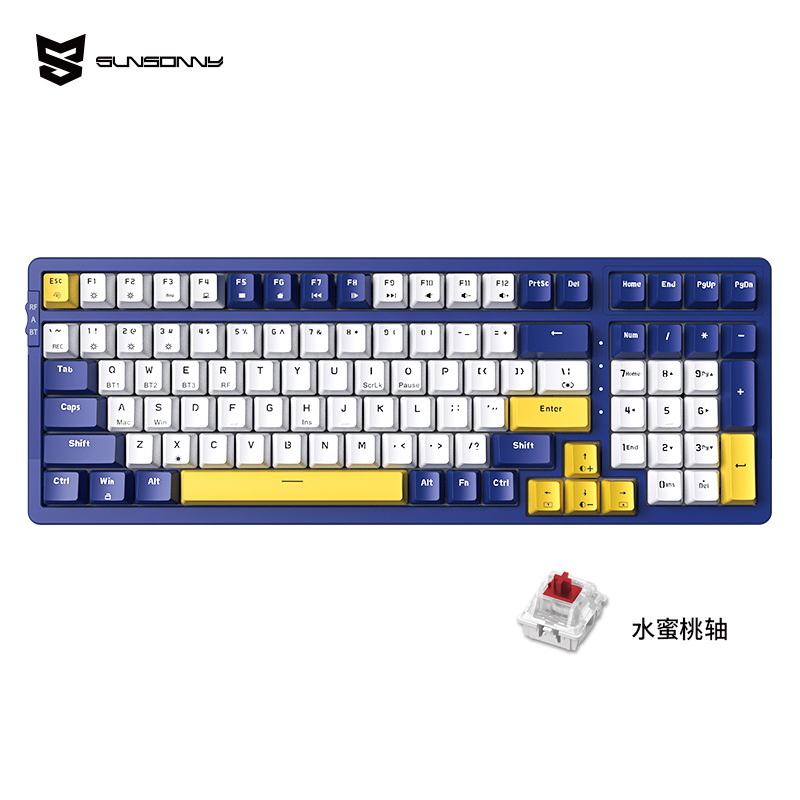 Picture of Sensoni Three-Mode Customized Wireless Mechanical Keyboard Office Gaming 98-Key Bluetooth Rechargeable Laptop