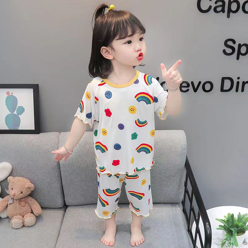 Picture of Ice Silk Pajamas suit Summer Thin Western Girl's Summer Home Clothes Children's Children's pajamas