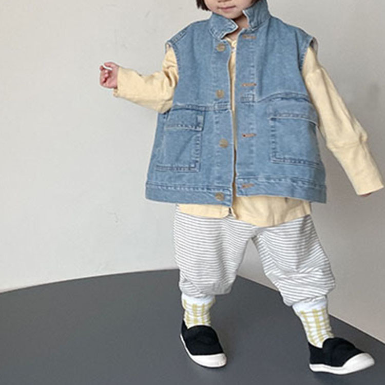Picture of Children's Spring and Autumn Korean Children's Wear for Boys and Girls Washed Denim Vest ins Sleeveless Jacket Cross-border Small and Medium-sized Children's Top