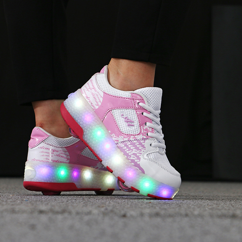 Picture of Shoes Supply Mesh Breathable Luminous Shoes Lights Shoes Children's Two-wheel Heuid Shoes Teenager Trend Skating Skate Shoes
