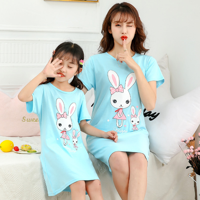 Picture of Women's Nightdress Women's Spring and Summer New Children's Clothing Girls' Pajamas Summer Cotton Home Girl's Dress Casual